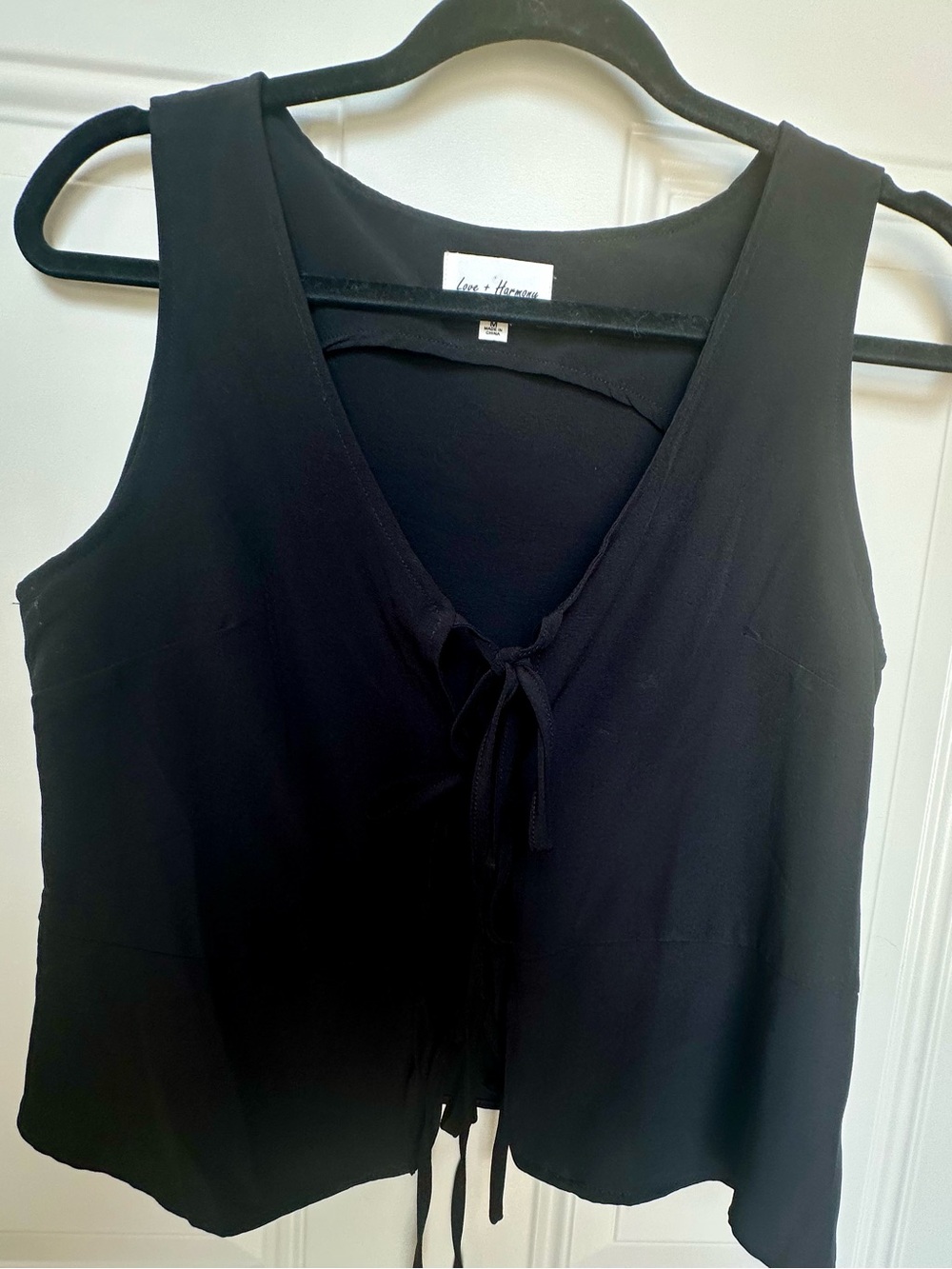 Love & Harmony Black Sleeveless Tie-Front Top